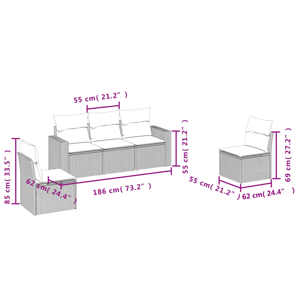 vidaXL Ensemble de canapés de jardin 5 pcs avec coussins, résine tressée noire