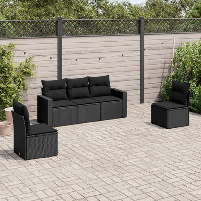 vidaXL Ensemble de canapés de jardin 5 pcs avec coussins, résine tressée noire