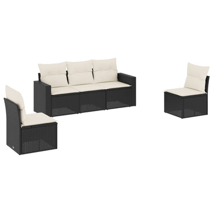 vidaXL Ensemble de canapés de jardin 5 pcs avec coussins, résine tressée noire