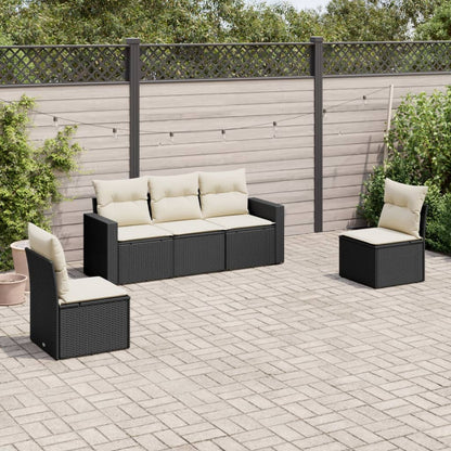 vidaXL Ensemble de canapés de jardin 5 pcs avec coussins, résine tressée noire