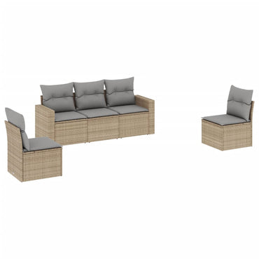 vidaXL Ensemble de canapés de jardin 5 pcs avec coussins Beige résine tressée