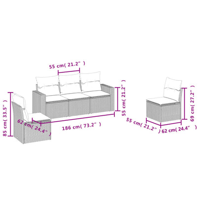 vidaXL Ensemble de canapés de jardin 5 pièces avec coussins en rotin synthétique gris