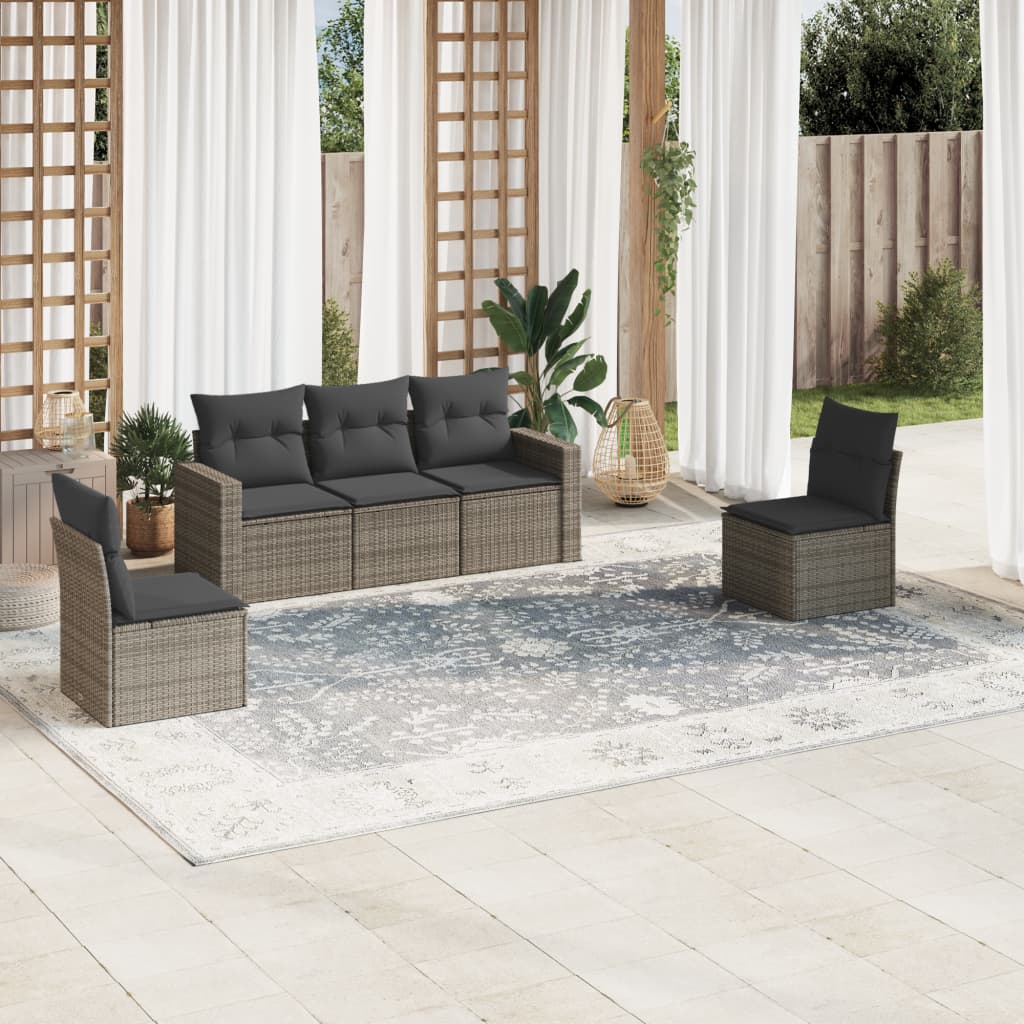 vidaXL Ensemble de canapés de jardin 5 pièces avec coussins en rotin synthétique gris