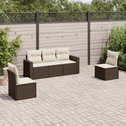 vidaXL Ensemble de canapés de jardin 5 pièces avec coussins, résine tressée marron