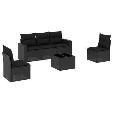 vidaXL Salon de jardin 6 pcs avec coussins Noir Résine tressée