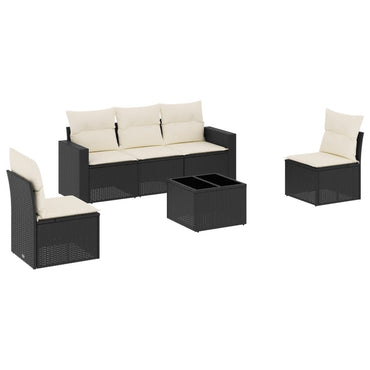vidaXL Salon de jardin 6 pcs avec coussins Noir Résine tressée
