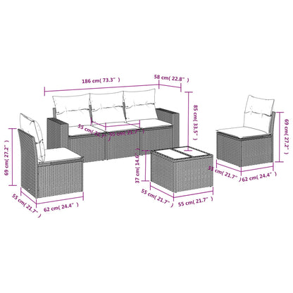 vidaXL 6-tlg. Garten-Sofagarnitur mit Kissen Braun Poly Rattan