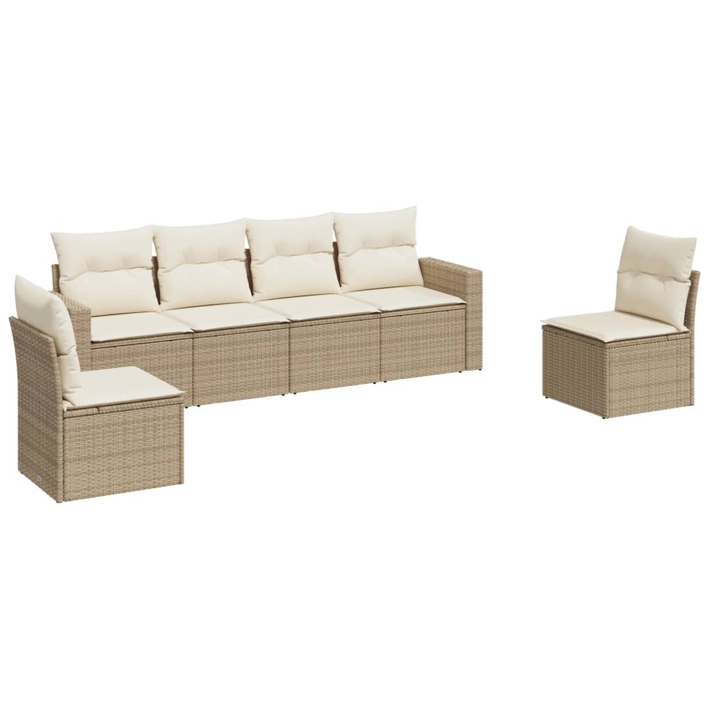 vidaXL Salon de jardin 6 pcs avec coussins beige résine tressée