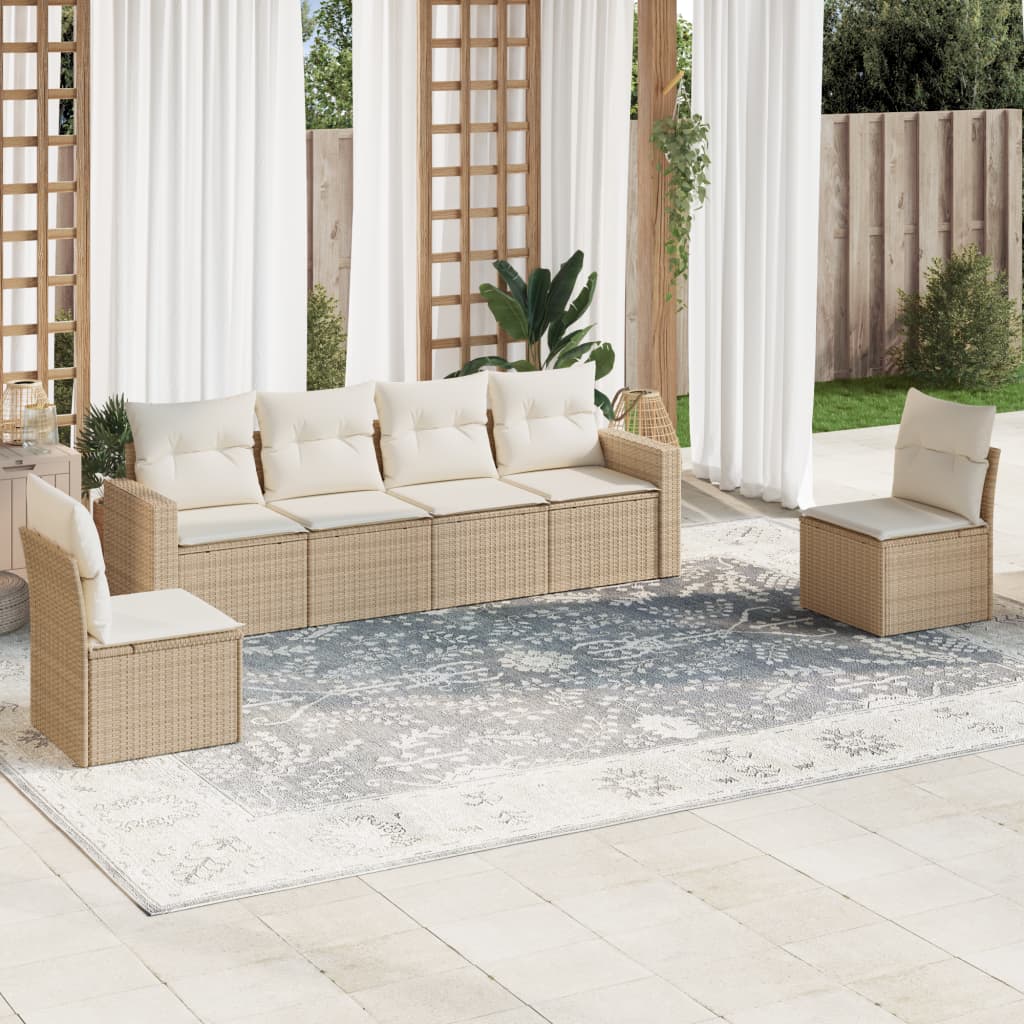 vidaXL Salon de jardin 6 pcs avec coussins beige résine tressée