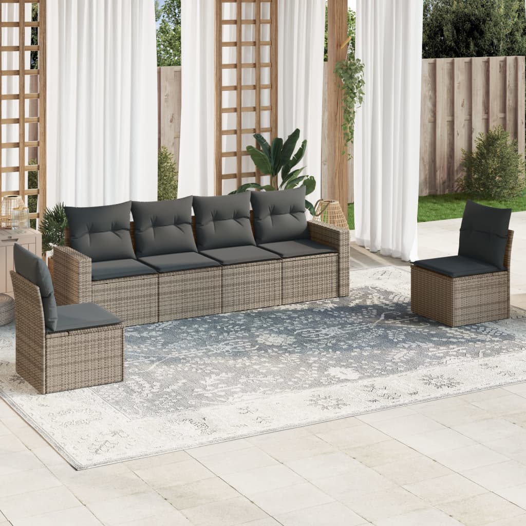 vidaXL Ensemble de canapés de jardin 6 pcs avec coussins gris résine tressée