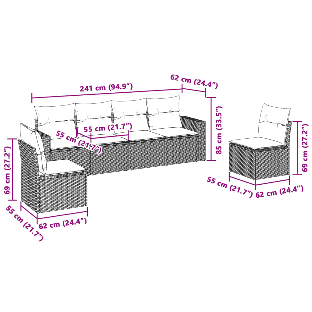 vidaXL Salon de jardin 6 pcs avec coussins Gris clair résine tressée