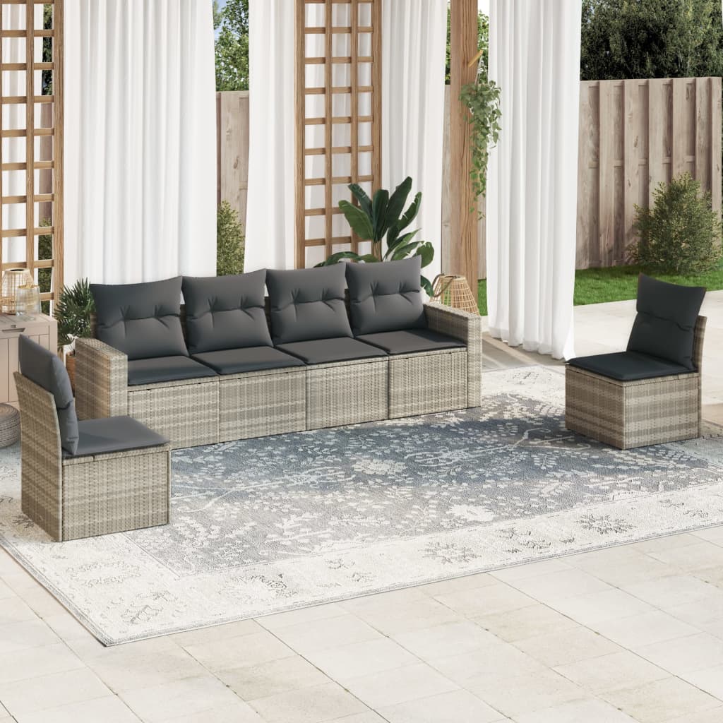 vidaXL Salon de jardin 6 pcs avec coussins Gris clair résine tressée