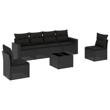 vidaXL Salon de jardin 7 pcs avec coussins Noir Résine tressée