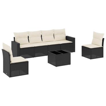 vidaXL Salon de jardin 7 pcs avec coussins Noir Résine tressée