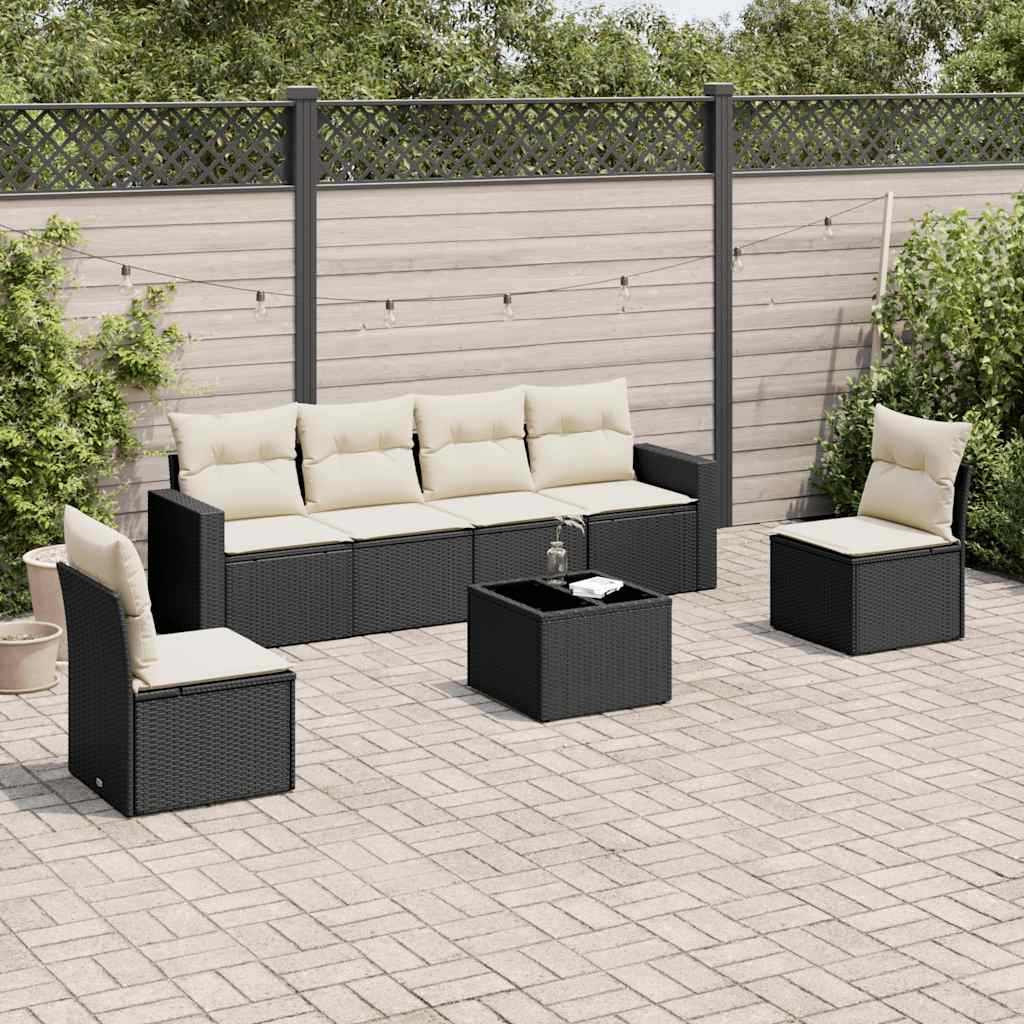 vidaXL Salon de jardin 7 pcs avec coussins Noir Résine tressée