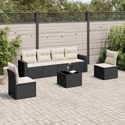 vidaXL Salon de jardin 7 pcs avec coussins Noir Résine tressée