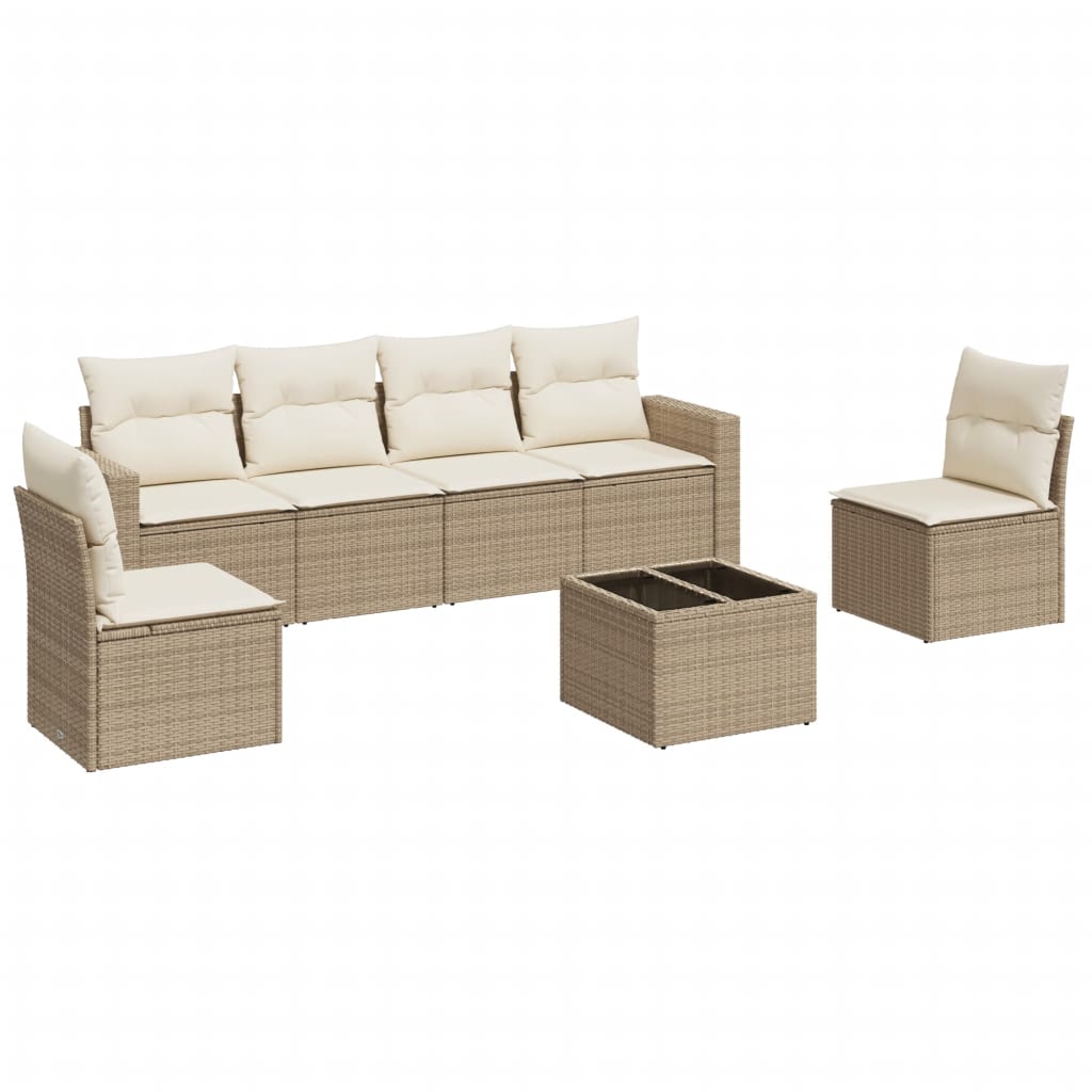 vidaXL Salon de jardin 7 pièces avec coussins en résine tressée beige
