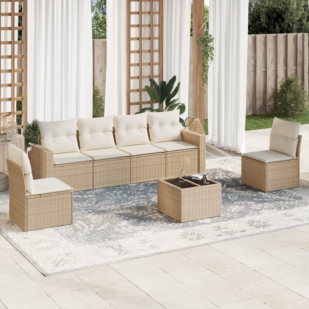 vidaXL Salon de jardin 7 pièces avec coussins en résine tressée beige