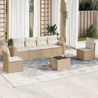 vidaXL Salon de jardin 7 pièces avec coussins en résine tressée beige
