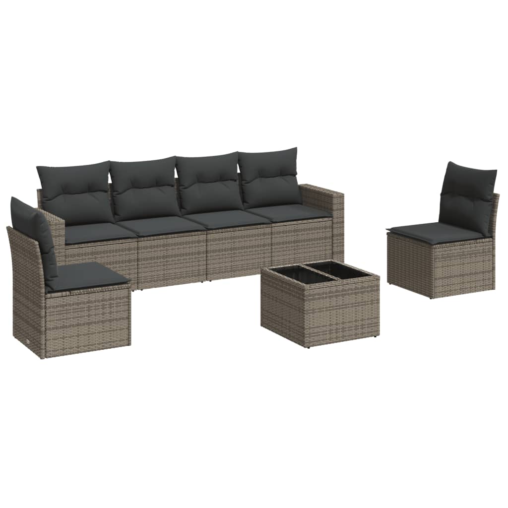 vidaXL Ensemble de canapés de jardin 7 pcs avec coussins Gris Résine tressée