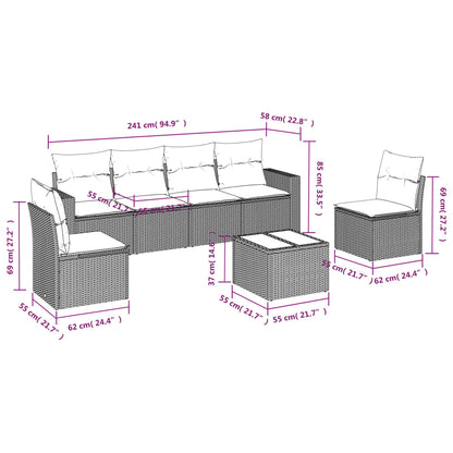 vidaXL Ensemble de canapés de jardin 7 pcs avec coussins Gris Résine tressée