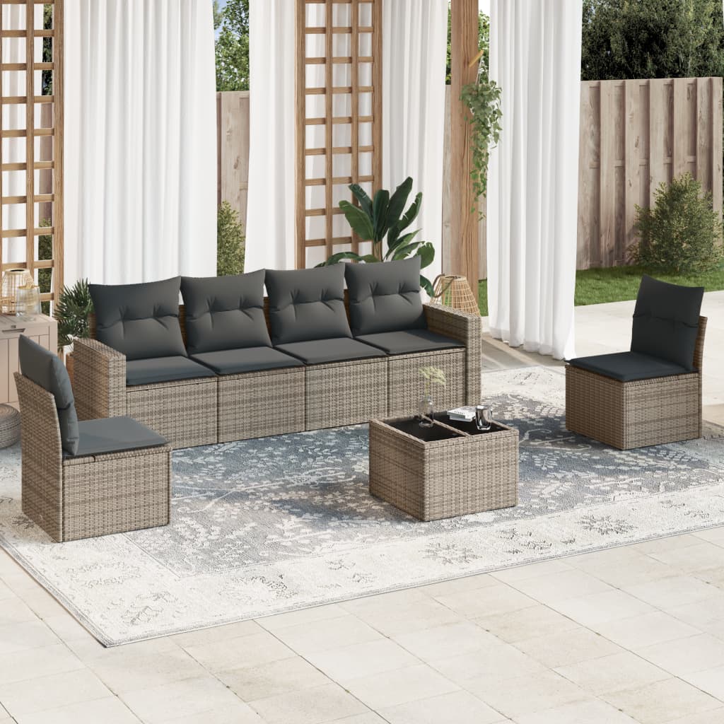 vidaXL Ensemble de canapés de jardin 7 pcs avec coussins Gris Résine tressée