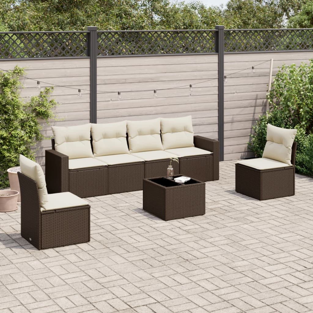 vidaXL 7-tlg. Garten-Sofagarnitur mit Kissen Braun Poly Rattan