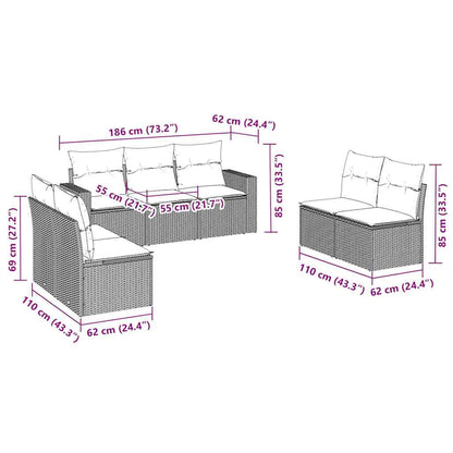 vidaXL 7-tlg. Garten-Sofagarnitur mit Kissen Schwarz Poly Rattan