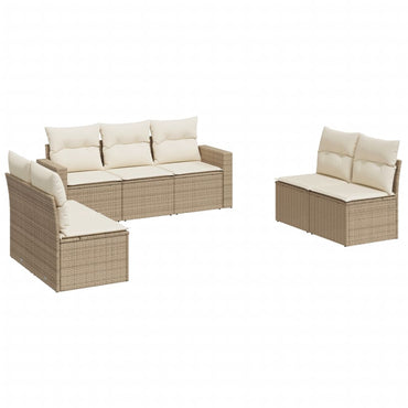 vidaXL Salon de jardin 7 pièces avec coussins en résine tressée beige