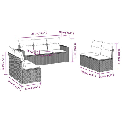 vidaXL Salon de jardin 7 pièces avec coussins en résine tressée beige