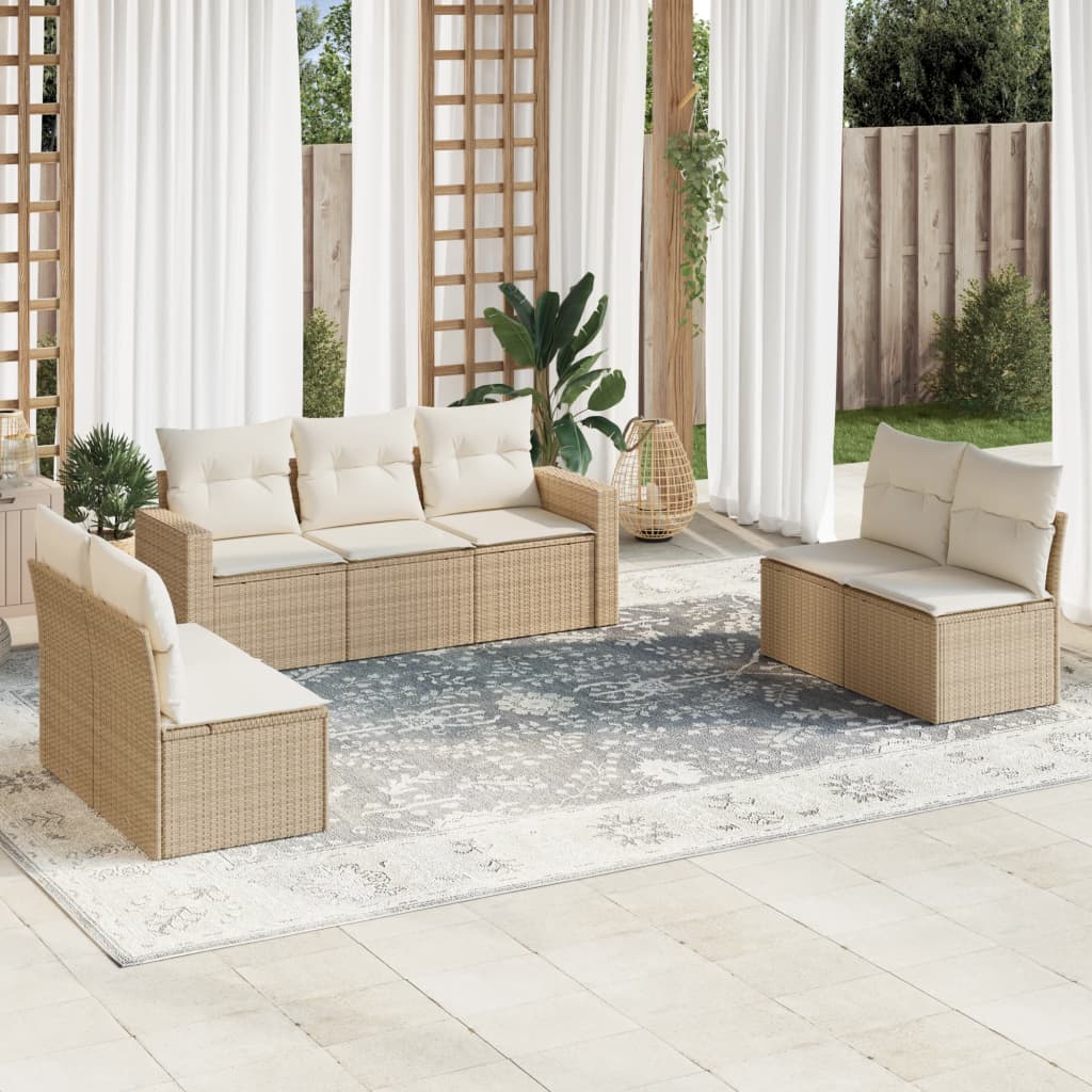 vidaXL Salon de jardin 7 pièces avec coussins en résine tressée beige