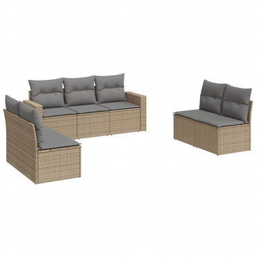 vidaXL Salon de jardin 7 pièces avec coussins en résine tressée beige