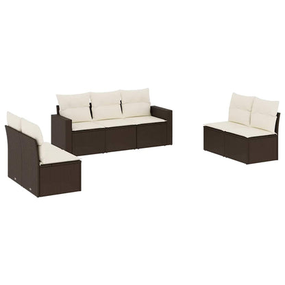 vidaXL Salon de jardin 7 pièces avec coussins résine tressée marron