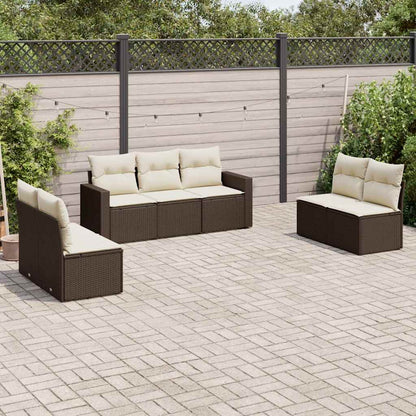 vidaXL Salon de jardin 7 pièces avec coussins résine tressée marron