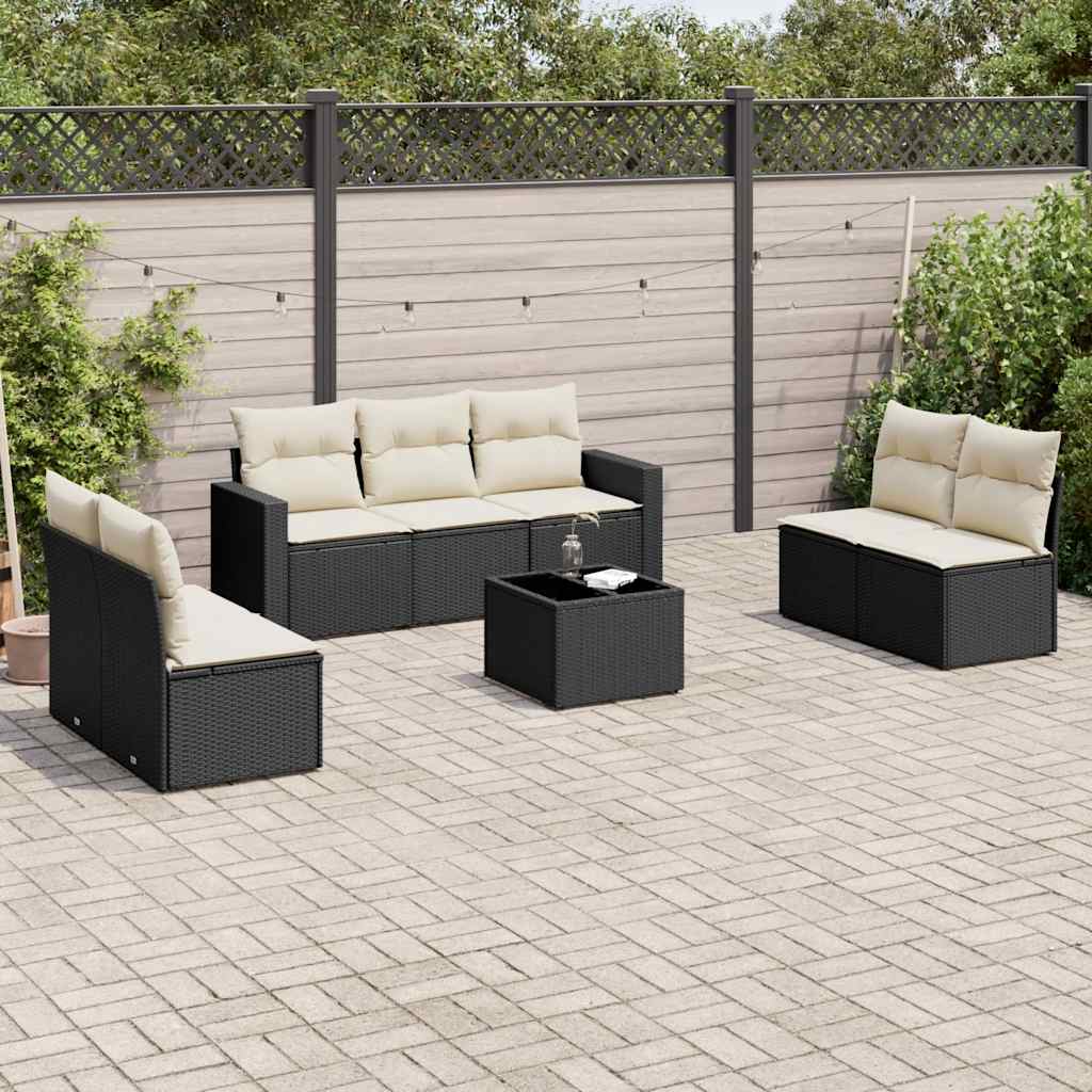 vidaXL Ensemble de canapés de jardin 8 pièces avec coussins résine tressée noir