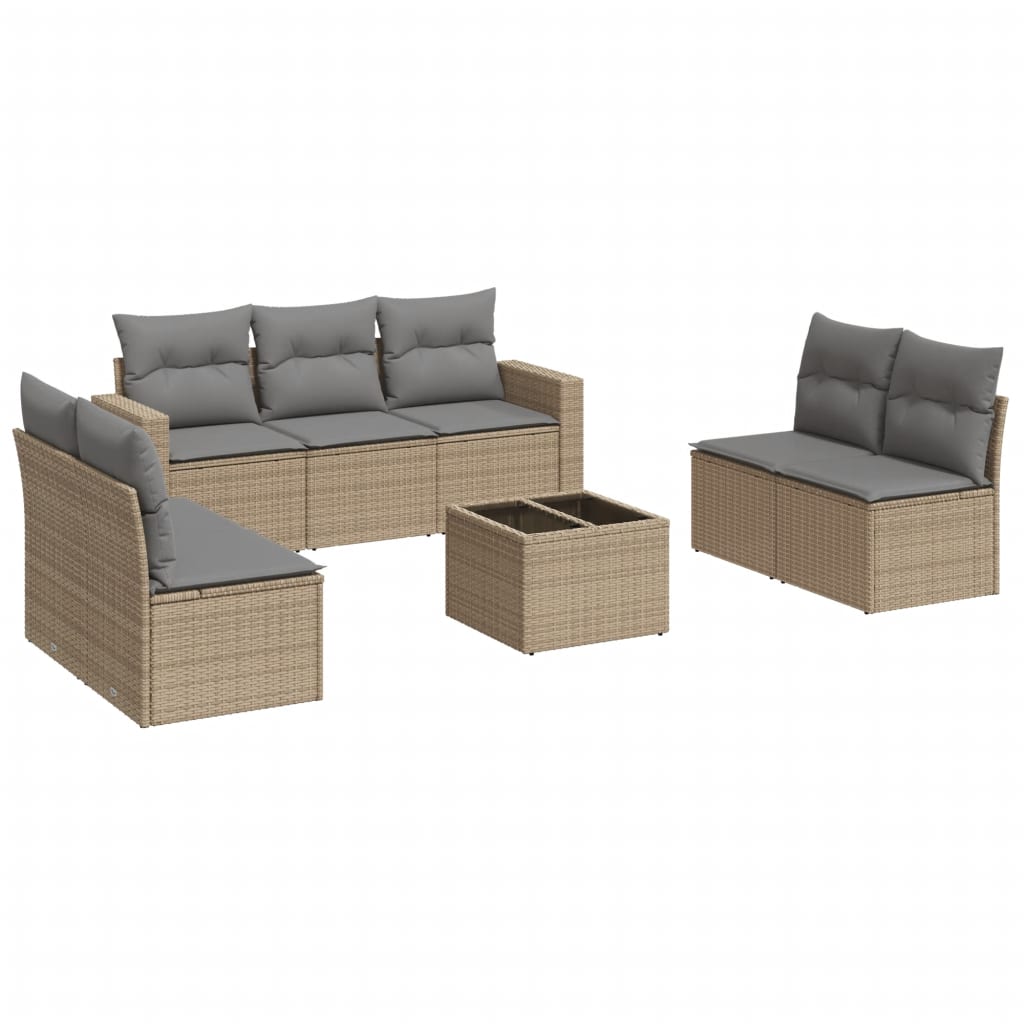 vidaXL Canapé d'angle de jardin 8 pcs avec coussins Résine tressée Beige