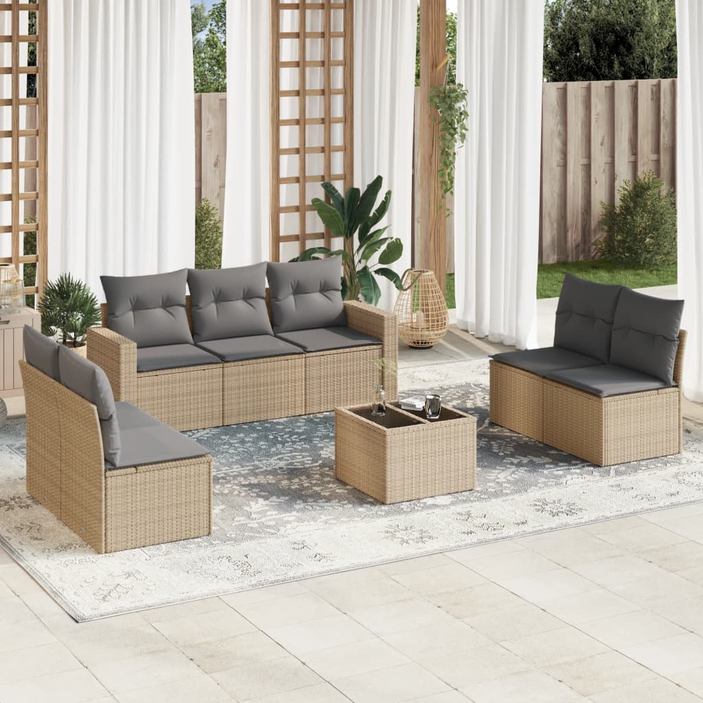 vidaXL Canapé d'angle de jardin 8 pcs avec coussins Résine tressée Beige