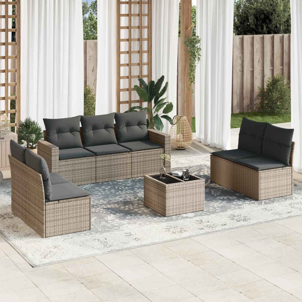 vidaXL Ensemble de canapés de jardin 8 pièces avec coussins en résine tressée grise