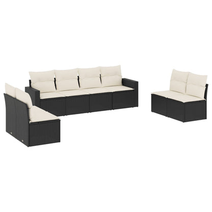 vidaXL Ensemble de canapés de jardin 8 pièces avec coussins résine tressée noir