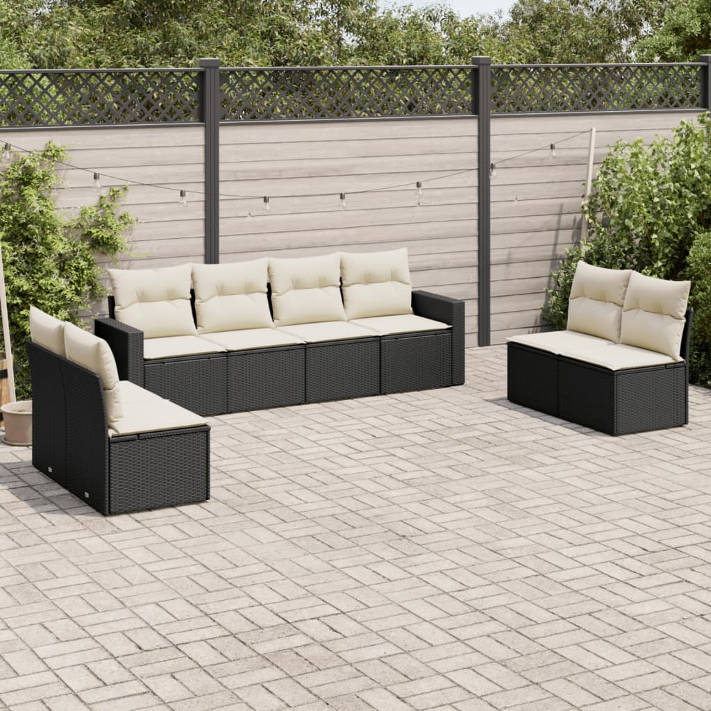 vidaXL Ensemble de canapés de jardin 8 pièces avec coussins résine tressée noir