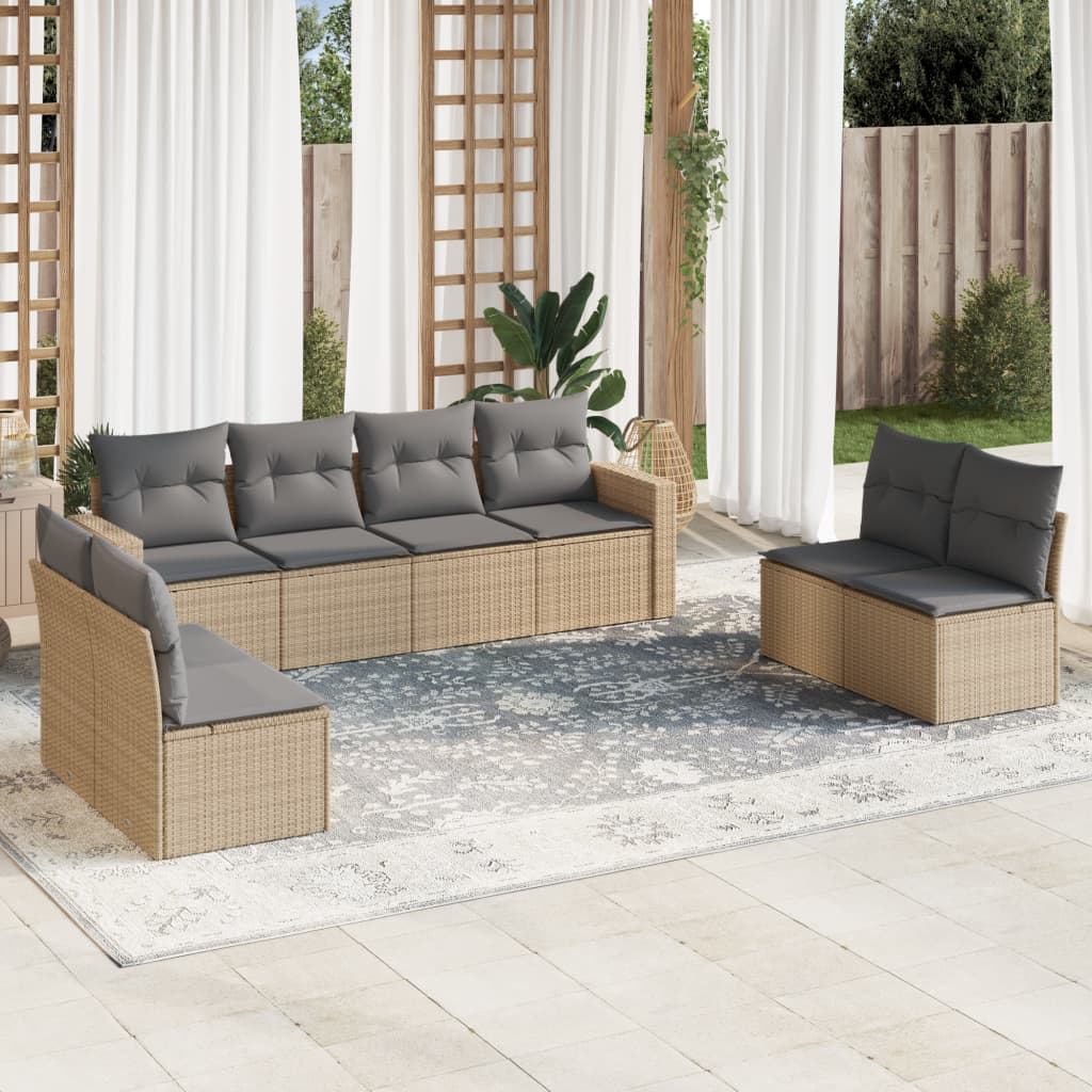 vidaXL Canapé d'angle de jardin 8 pcs avec coussins Résine tressée Beige