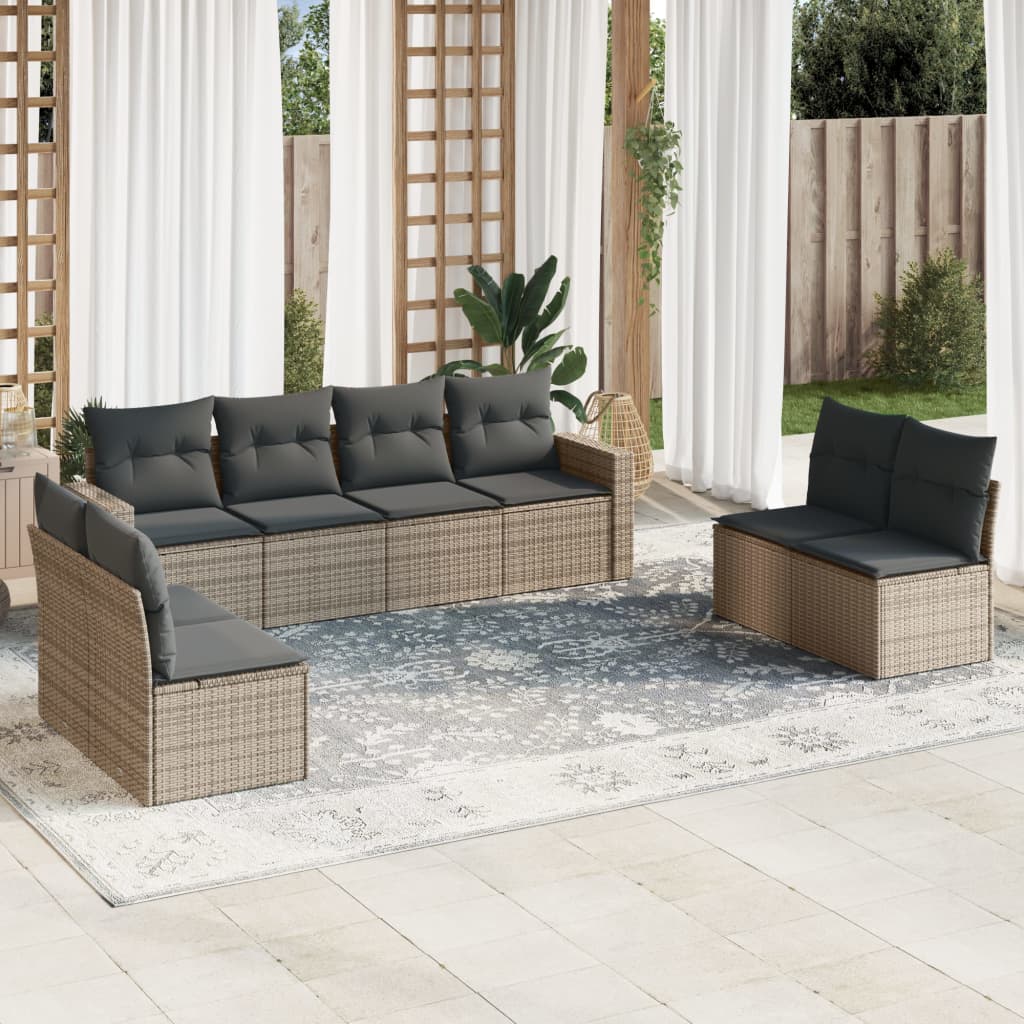 vidaXL Ensemble de canapés de jardin 8 pièces avec coussins en résine tressée grise