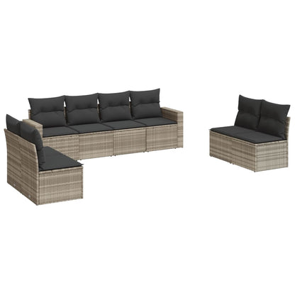 vidaXL Salon de jardin 8 pcs avec coussins Gris clair résine tressée