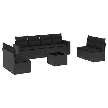 vidaXL Salon de jardin 9 pcs avec coussins Noir Résine tressée