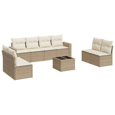 vidaXL Salon de jardin 9 pcs avec coussins Résine tressée Beige