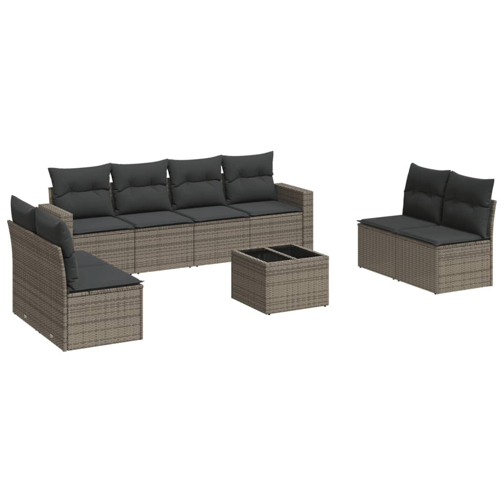 vidaXL Salon de jardin 9 pcs avec coussins Résine tressée Gris