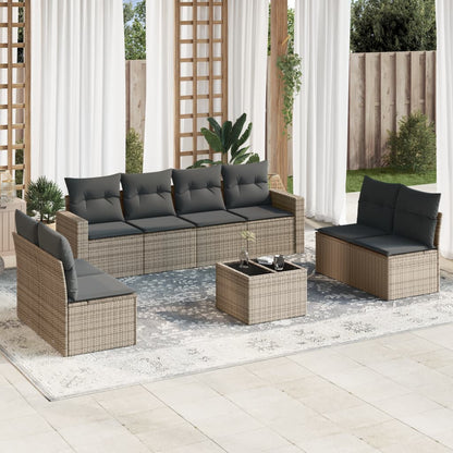 vidaXL Salon de jardin 9 pcs avec coussins Résine tressée Gris