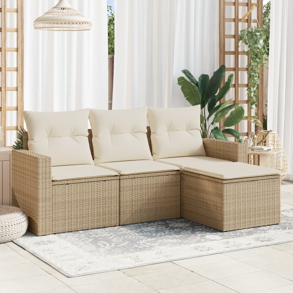 vidaXL Ensemble de canapés de jardin 4 pcs avec coussins en résine tressée beige