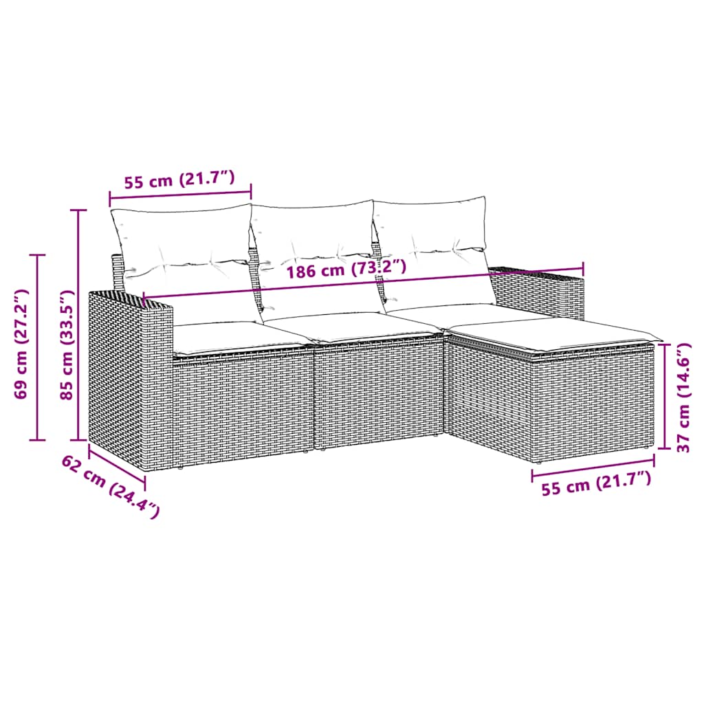vidaXL Salon de jardin 4 pcs avec coussins Gris clair résine tressée