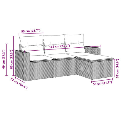 vidaXL Salon de jardin 4 pcs avec coussins Gris clair résine tressée